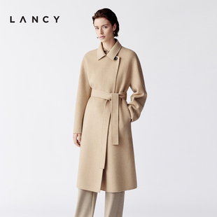朗姿2025冬新款 LANCY 双面呢长大衣女优雅收腰翻领外套 纯羊绒