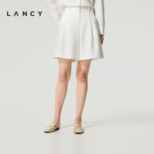 亚麻 简约百搭高腰阔腿挺阔休闲短裤 LANCY 新款 女 朗姿2026夏季