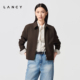 气质复古工装 朗姿2026春新款 LANCY 短外套翻领拉链夹克 纯羊毛