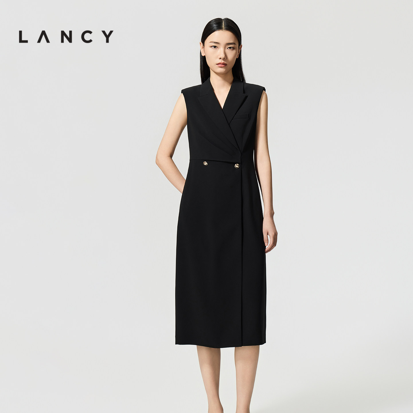 【三醋酸】LANCY/朗姿2026夏季新款通勤商务收腰高级感西装连衣裙