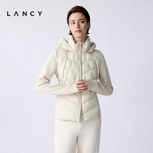 短款 鹅绒针织拼袖 立领轻薄连帽羽绒服外套女 朗姿2025冬新款 LANCY