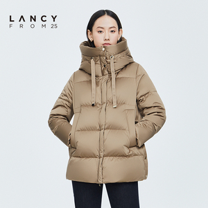 LANCY/悦朗姿2022冬季新款连帽羽绒服女收腰显瘦短款通勤女士外套