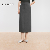 羊毛羊绒高腰直筒半身裙商务通勤长款 LANCY 朗姿2024冬新款 半裙女