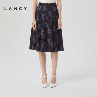 LANCY 高腰印花半身裙子女设计感通勤法式 新款 朗姿2023年春季