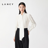 LANCY 女 气质优雅高级感桑蚕丝飘带领通勤OL衬衫 朗姿2026春季 新款
