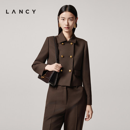 LANCY/朗姿2025年秋季新款复古双排扣羊毛短外套法式高级感上衣女