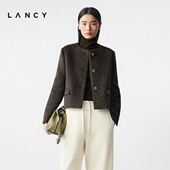 法式 LANCY 朗姿2025冬新款 气质羊毛羊驼毛短外套高级感圆领上衣女