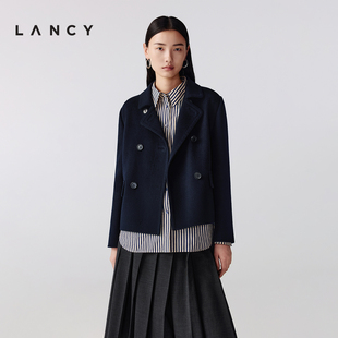 朗姿2025冬新款 LANCY 复古双面呢翻领短大衣毛呢外套女 纯羊毛
