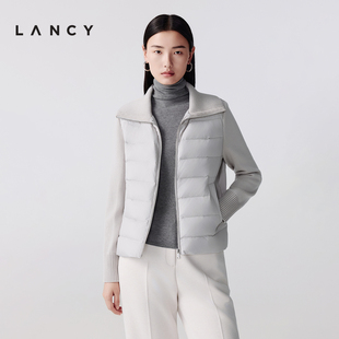 外套女 鹅绒羊毛针织拼接轻薄羽绒服翻领短款 LANCY 朗姿2025冬新款