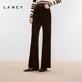 直筒阔腿条绒裤 朗姿2024年冬新款 女高腰显瘦简约气质休闲裤 LANCY