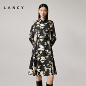 真丝 水墨印花高级感长袖 LANCY 朗姿2025秋季 新款 衬衫 连衣裙