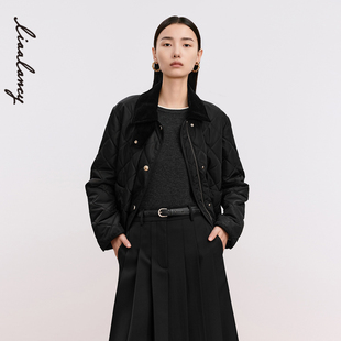朗姿2024冬新款 LANCY 復(fù)古棉服短款 100羊毛填充 高級(jí)感厚外套