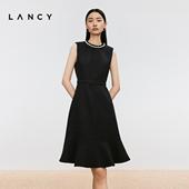 LANCY 收腰鱼尾连衣裙优雅气质裙子女 珍珠无袖 朗姿2024冬季 新款