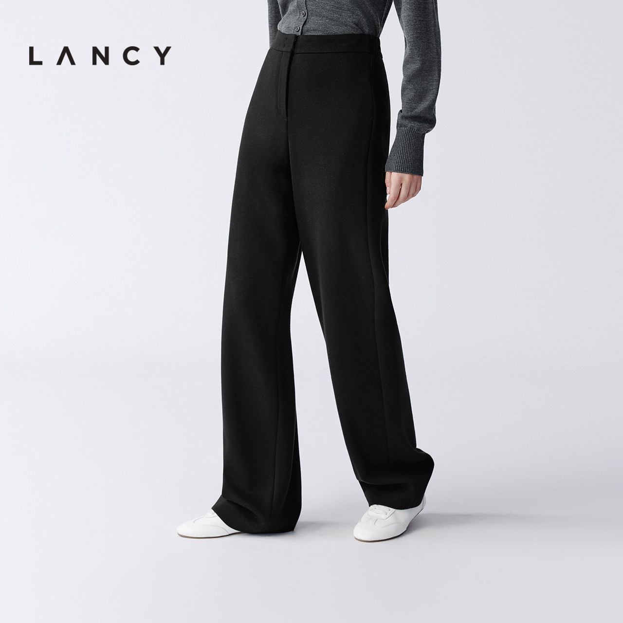 LANCY/朗姿2025冬季新款简约牦牛绒棉感直筒休闲裤纯色百搭长裤女