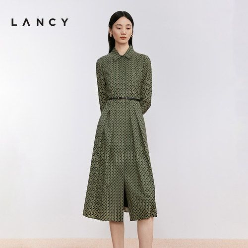 复古印花 装饰腰带 压褶设计