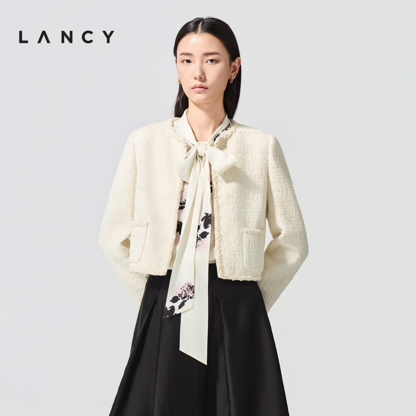 LANCY/朗姿2026春新款法式小香风提花短外套高级感圆领毛边上衣女,女装/女士精品,短外套,淘宝优惠券,粉丝福利购,淘宝优惠卷