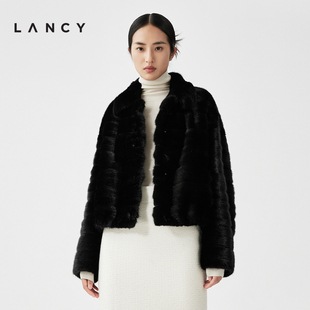 翻领皮草外套水貂毛皮短款 LANCY 朗姿2023冬季 新款 外套女小个子