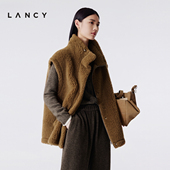 羊毛驼毛驼绒立领廓形无袖 LANCY 朗姿2025冬新款 泰迪熊颗粒马甲女