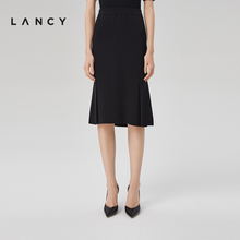朗姿春季 LANCY 黑色高腰天丝鱼尾半身裙女气质高级感包臀裙子 新款