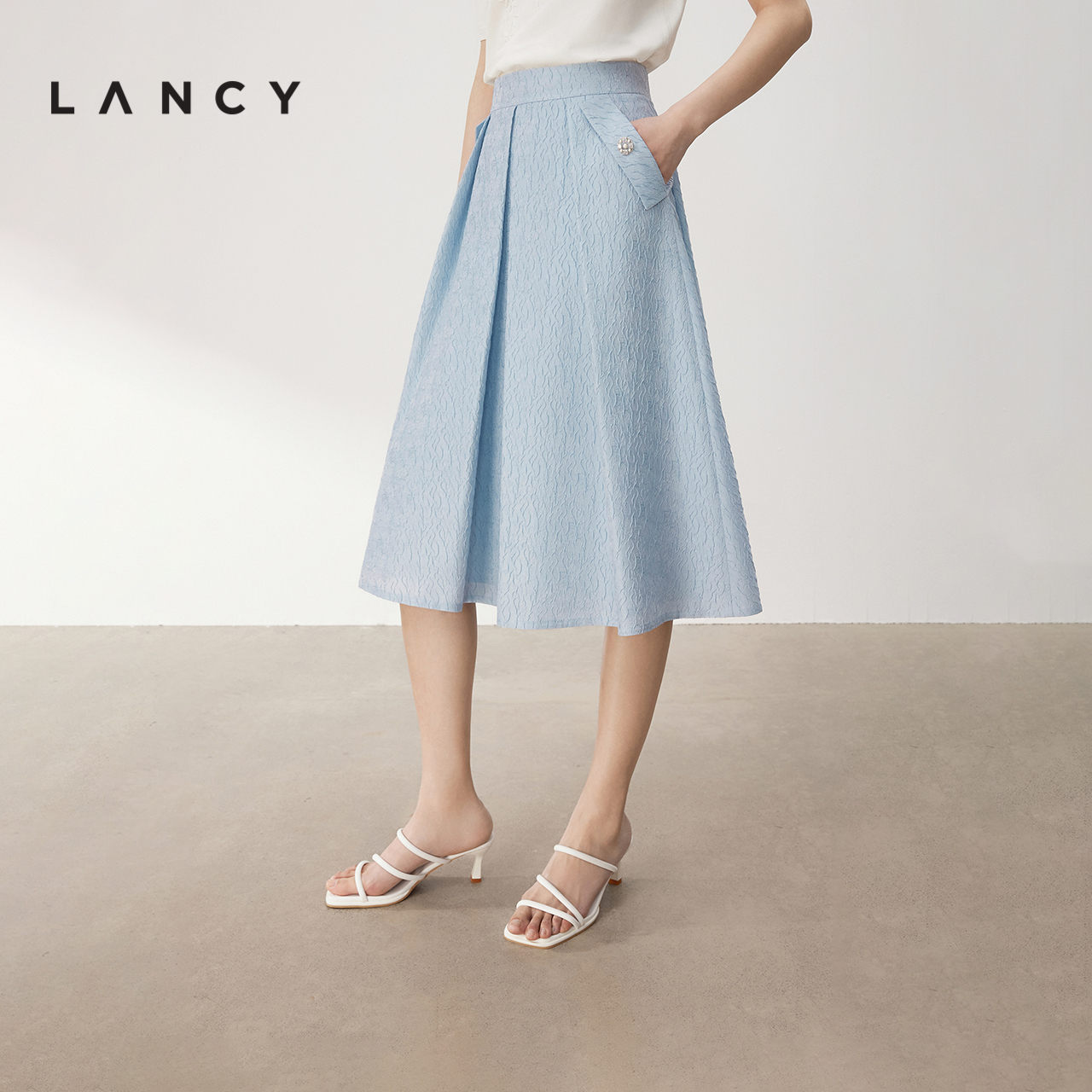 朗姿LANCY半裙压褶提花