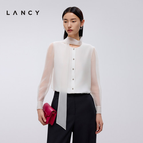 领口飘带 垂顺廓形 微透双袖