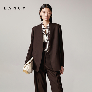 羊毛 高智风简约无领气质西装 LANCY 新款 外套女 朗姿2025秋季
