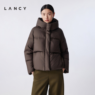 【匈牙利白鹅绒】LANCY/朗姿2025冬新款泡芙立领连帽短羽绒服外套