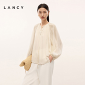 100%桑蚕丝 LANCY 朗姿2025年夏新款 高级气质轻薄真丝白衬衫 女