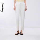 高腰九分小脚裤 裤 通勤直筒西装 白色萝卜裤 LANCY 女 朗姿2025春新款
