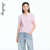 针织衫 LANCY 通勤高端T恤 气质POLO领短款 短袖 朗姿2026春季 新款