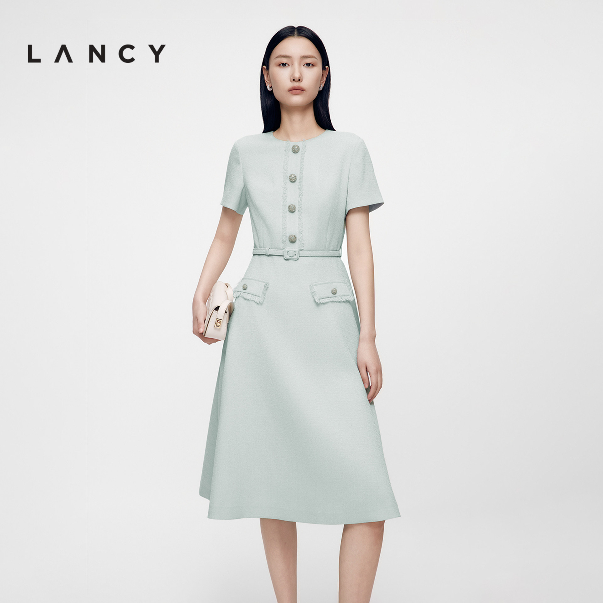 LANCY/朗姿26夏季新款法式小香风名媛收腰A字高级感高端连衣裙女图片