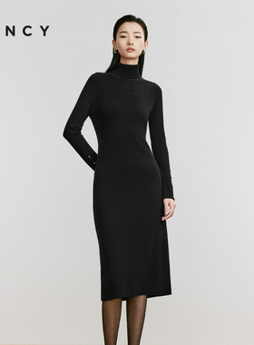 【可机洗羊毛】LANCY/朗姿2024冬高领内搭高级感复古针织连衣裙长