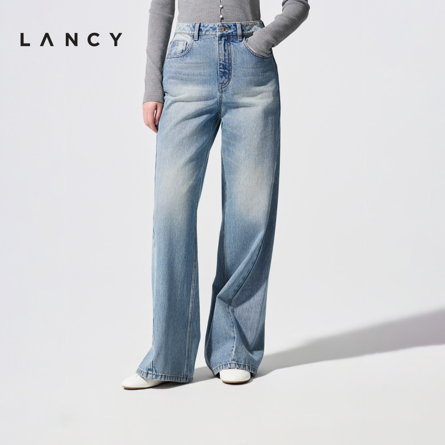 【100%棉】LANCY/朗姿2026春季新款百搭高级感阔腿水洗牛仔裤子女,女装/女士精品,牛仔裤,淘宝优惠券,粉丝福利购,淘宝优惠卷
