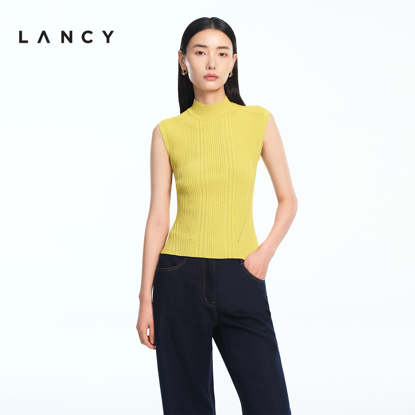 LANCY/朗姿2026春季新款半高领修身无袖针织气质内搭外穿背心女,女装/女士精品,背心吊带,淘宝优惠券,粉丝福利购,淘宝优惠卷