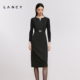 LANCY 朗姿2024冬新款 V领羊毛收腰优雅连衣裙高级感深灰裙子女