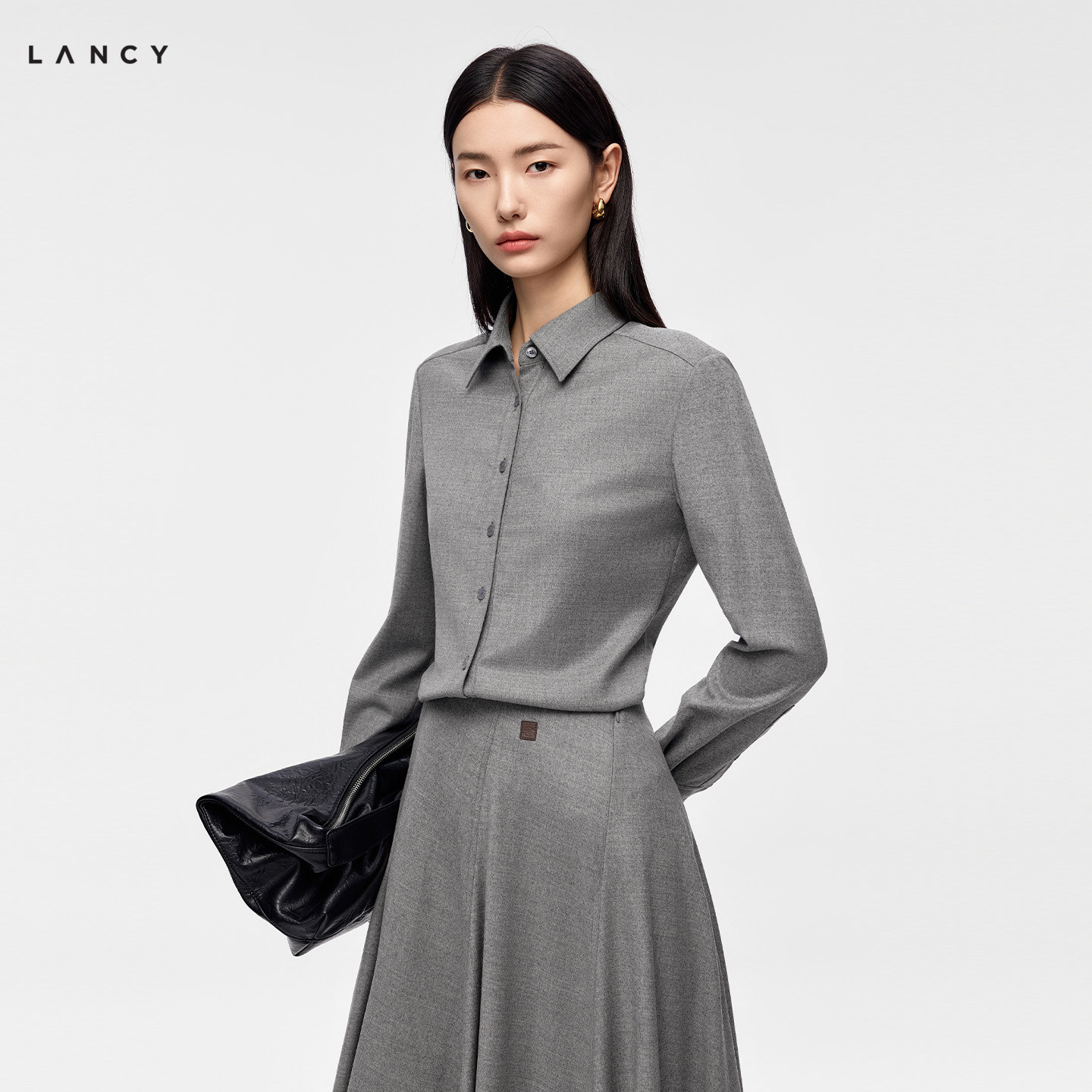 【羊毛】LANCY/朗姿2026冬新款气质通勤翻领衬衫简约长袖上衣女秋图片
