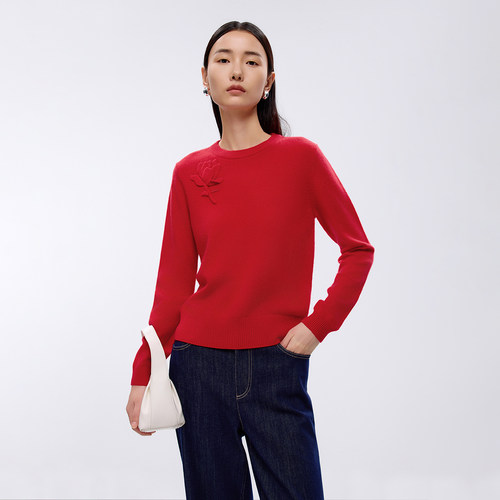 基础圆领 立体花卉 坑条肌理