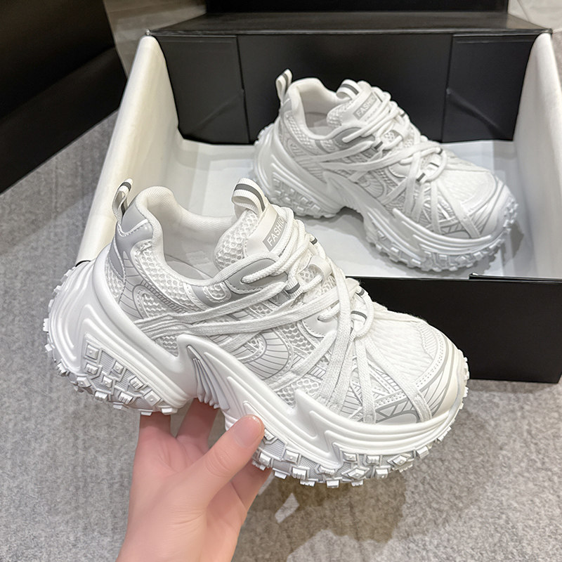 银色厚底老爹鞋女2025夏季新款网面透气小白鞋百搭增高休闲运动鞋,女鞋,时尚休闲鞋,淘宝优惠券,粉丝福利购,淘宝优惠卷