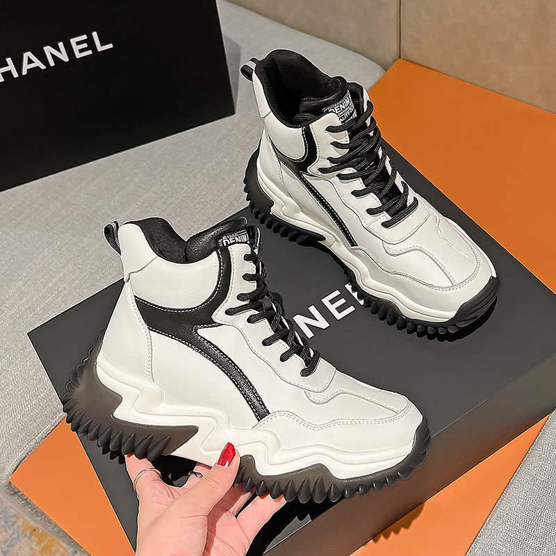 真皮小白鞋高帮运动老爹鞋厚底