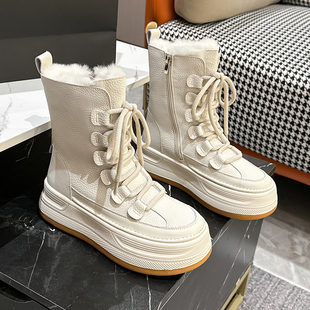 加绒马丁短靴防水防滑高帮保暖棉鞋 厚底增高雪地靴女冬季 2025新款