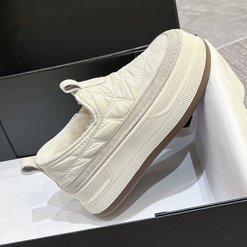 加绒小白鞋女厚底板鞋保暖棉鞋