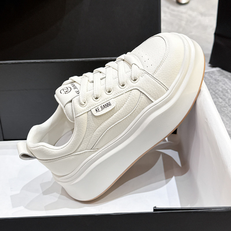 厚底小白鞋女2025年春季新款增高女鞋百搭爆款真皮显脚小休闲板鞋