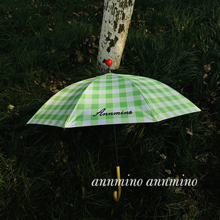 红鼻子绿色格纹雨伞女高颜值遮阳防晒防紫外线长柄伞 annmino原创