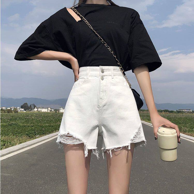 白色黑色牛仔短裤女2024春夏新款薄款高腰显瘦宽松阔腿a字热裤ins