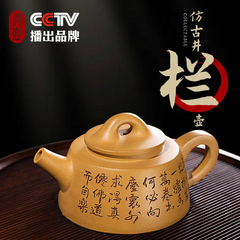 浔壶宜兴紫砂壶仿古井栏纯手工茶壶单壶具中式刻绘原矿段泥200cc