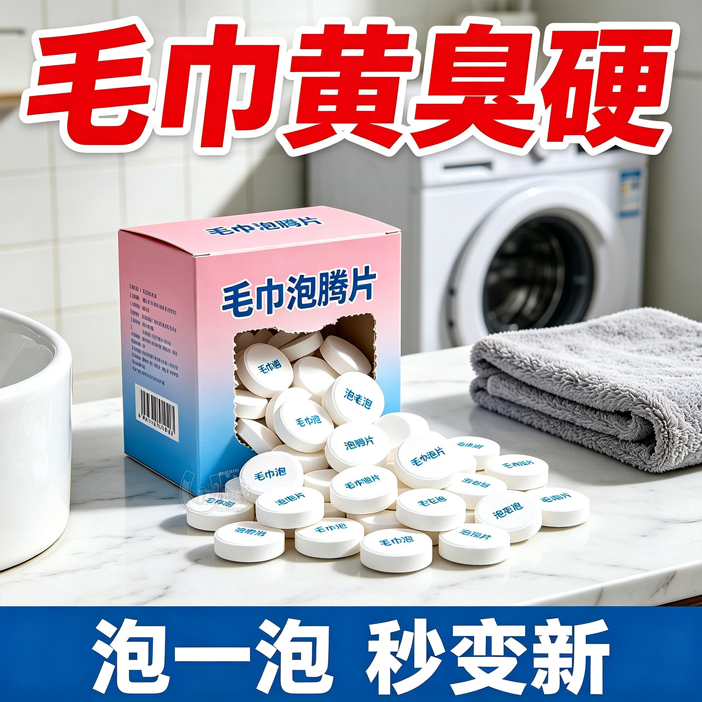 毛巾清洗剂泡腾片去黄除味增香柔顺清洁去污留香泡立净一泡多功能