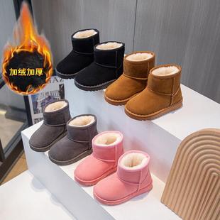 儿童雪地靴男女童2025冬季新款套脚短靴绒面棉鞋加绒保暖鞋中大童