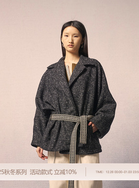 REFUSE CLUB 25AW 黑花色羊毛编织束腰大衣外套