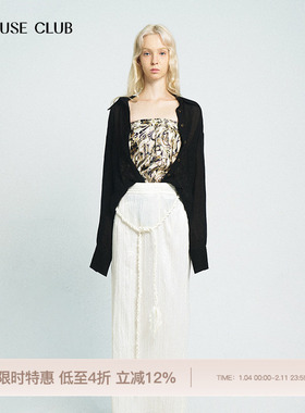 REFUSE CLUB 25春夏新款黑色宽松褶皱长袖衬衫上衣