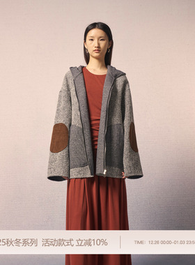 REFUSE CLUB 25AW 花灰撞色拼接连帽羊毛外套